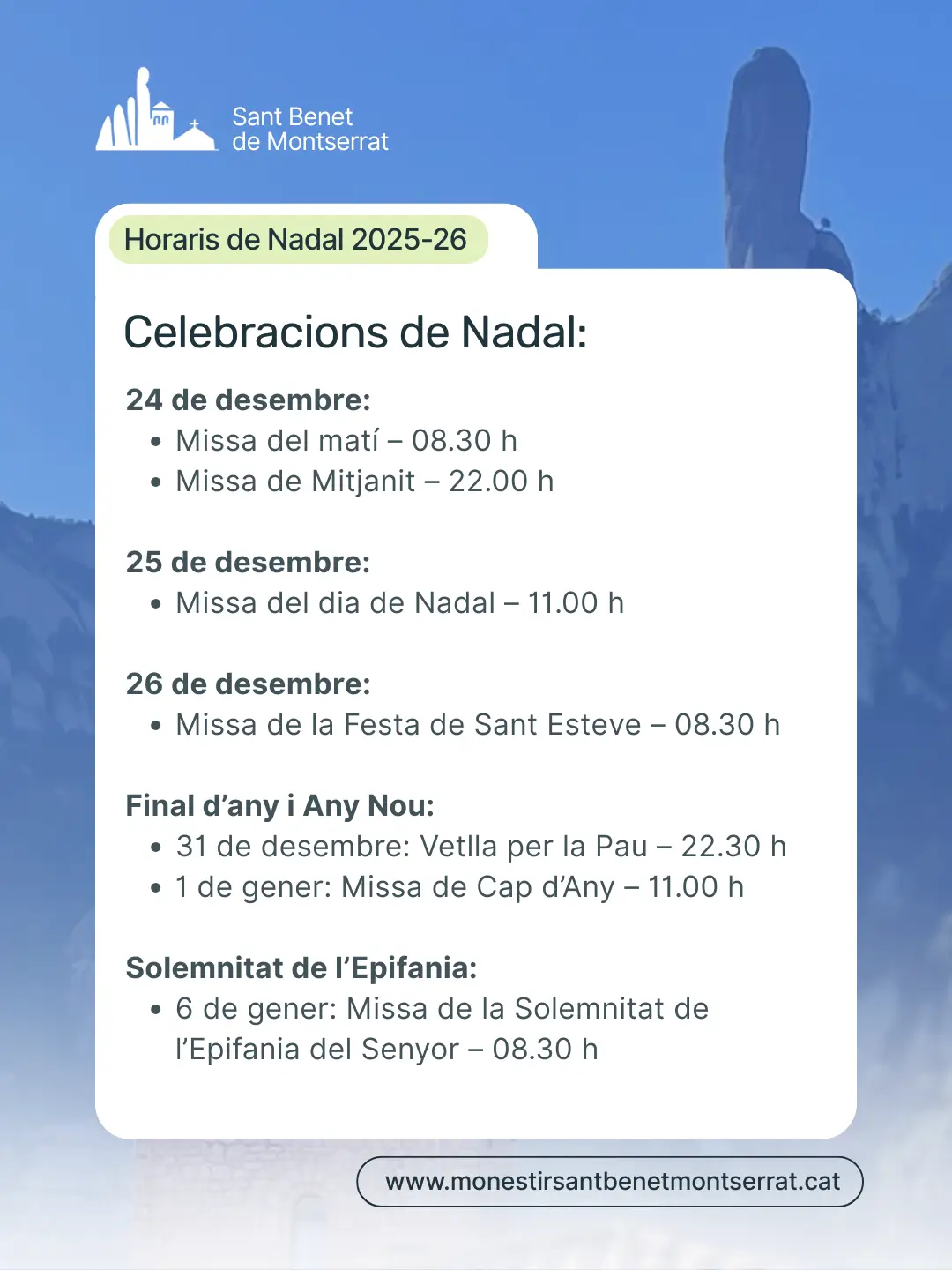 horaris montserrat nadal 2025