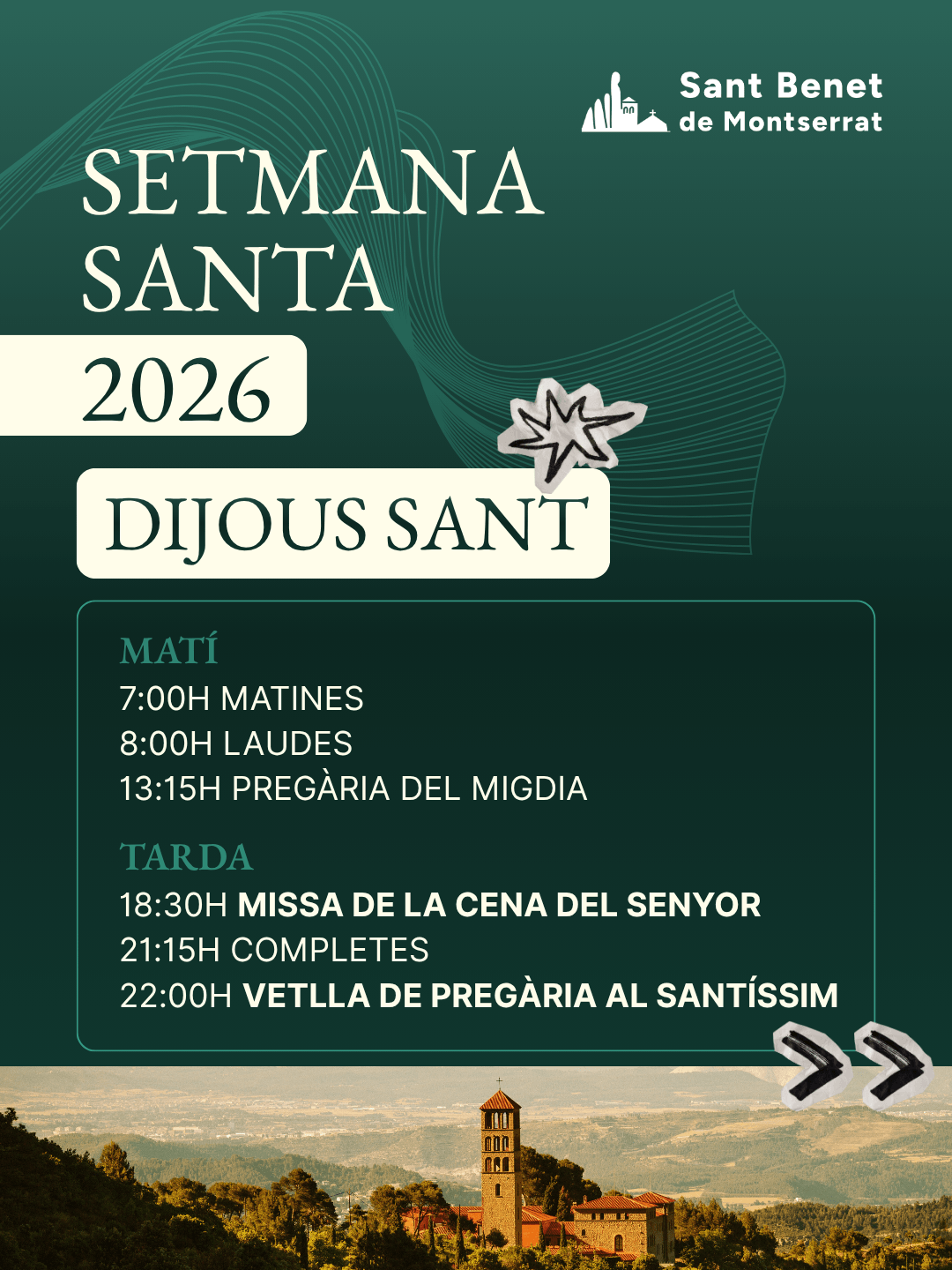 Horari Dijous Sant | Monestir Sant Benet de Montserrat