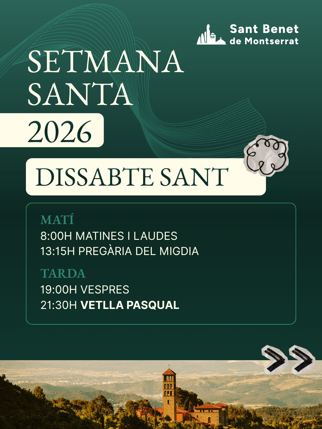 Horari Dissabte Sant | Monestir Sant Benet de Montserrat