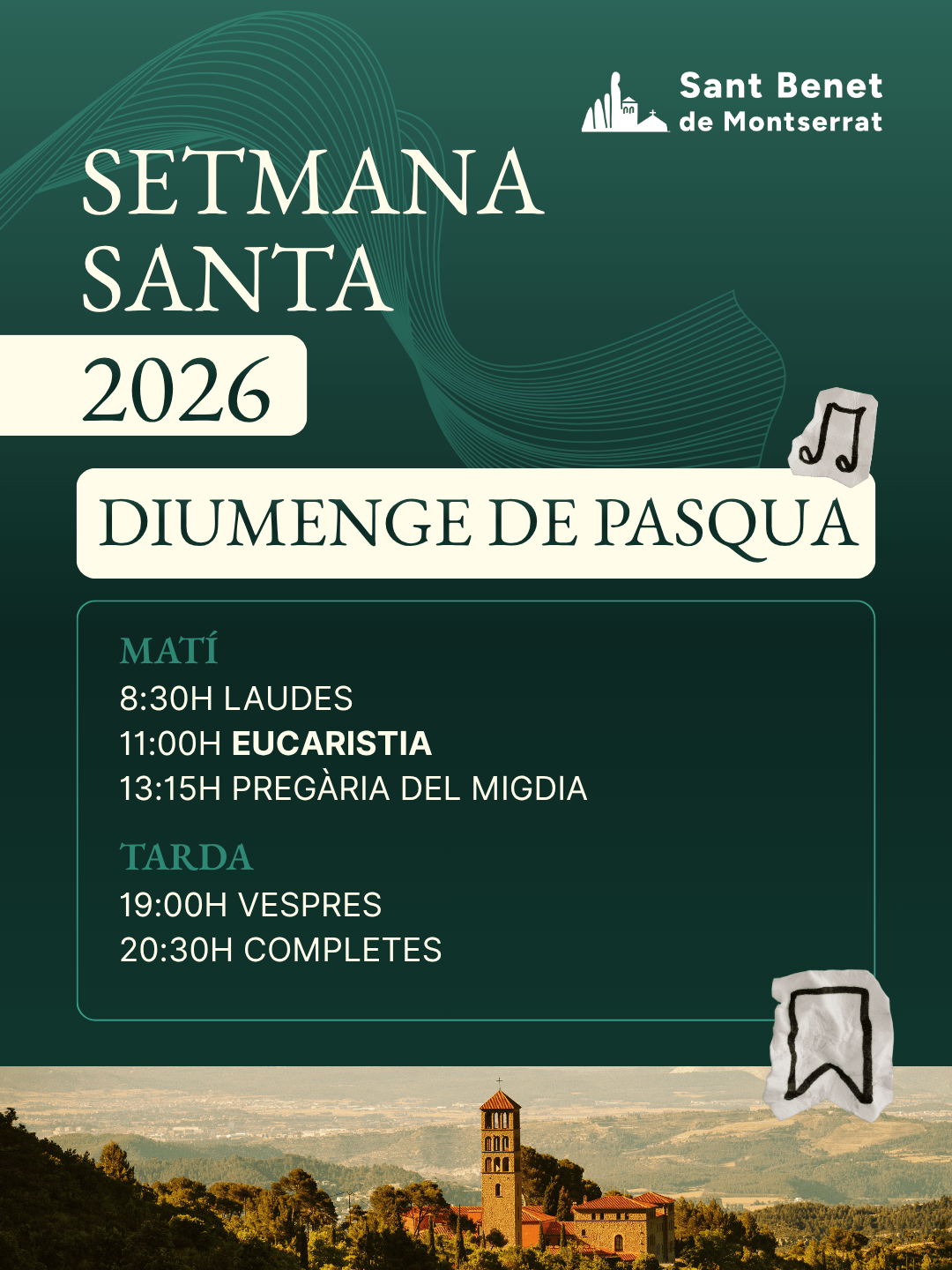 Horari Diumenge Pasqua | Monestir Sant Benet de Montserrat